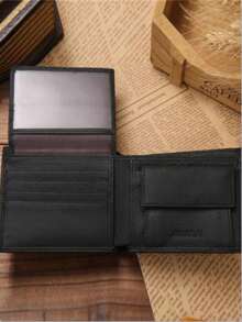 1pc Men's PU Leather Wallet, High-End Men's Wallet, Short Black Wallet, Men's Coin Purse, Mini Wallet, Autumn Men's Wallet, Genuine Leather Small Wallet - Black - View 3