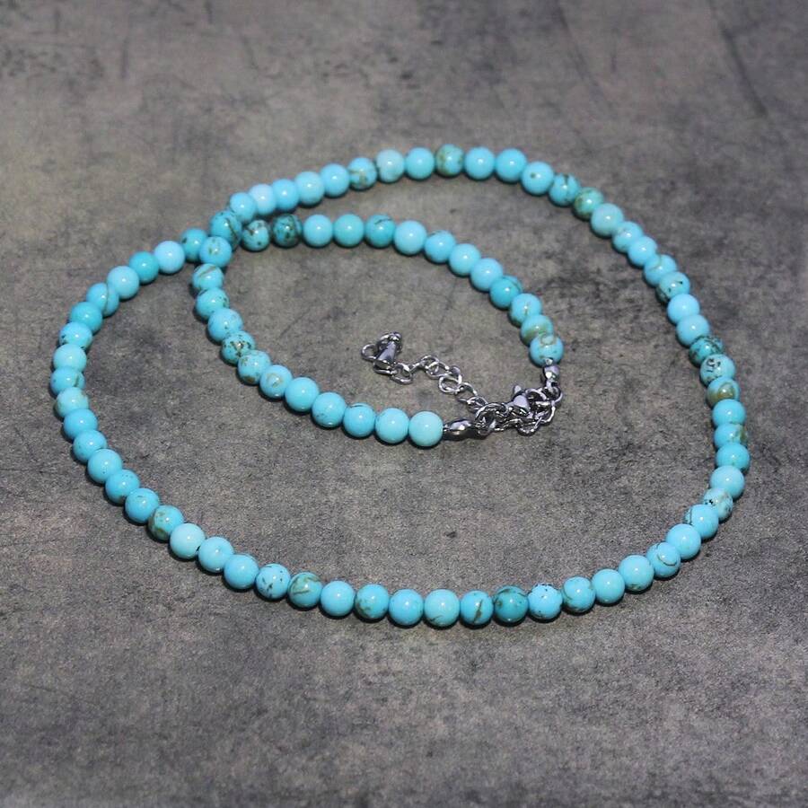 1 pieza Collar de cuentas de turquesa natural estilo bohemio para mujeres, perfecto para uso diario en todas las estaciones, ideal como regalo y un accesorio de moda imprescindible que se combina sin esfuerzo con cualquier atuendo para viajes al aire libre y sesiones de fotos.