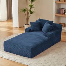 80 Inch Oversized Chaise Lounge Chair Indoor, Upholstered Corduroy Boneless Sleeper Sofa Bed With 3 Pillows, Deep Seat Reading Chair Cloud Couch For Living Room (80" D*50" W) - Màu xanh lam - Xem 1