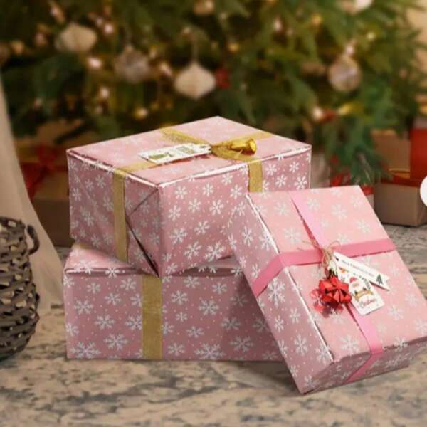 150cm*43,2cm Weihnachtsgeschenkbox - Rosa Schneeflocken Geschenkbox, Feiertags-Geschenkverpackung, dekorative wiederverwendbare Papierbox für Weihnachtsparty, Hochzeit, Fest, Weihnachtsdekorationen, Weihnachtspyjamas, Weihnachtsgeschenke, Weihnachtsdekoration