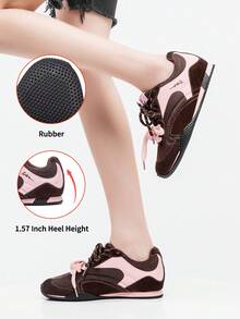 somiliss 女士休闲运动鞋，软底网眼拼接，透气舒适，适合户外步行，日常通勤穿着，隐形坡跟设计 - 粉色 - 查看 7