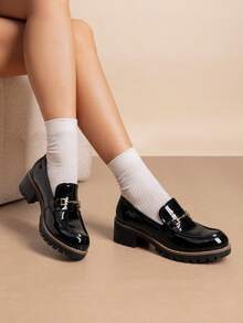 Women's Loafers Shoes Slip-On Chunky Platform Comfortable Dressy Business Casual Fashionable Flatform Loafers - ĐEN-PAT - Xem 4