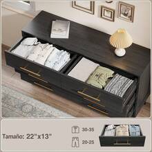 Cómoda de 6 cajones con tiradores de metal almacenamiento dormitorio sala entrada diseño moderno espaciosa organización eficiente resistente fácil montar - Negro - Ver 6