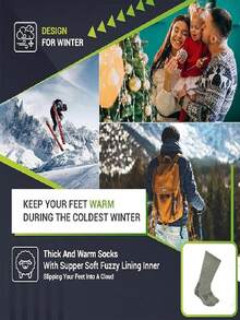 3 Pairs Merino Wool Hiking Socks, Crew Neck Winter Boot Socks, Unisex