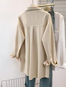 YUXIN Món đồ không thể thiếu cho mùa Thu/Đông! Áo khoác nữ dáng rộng bằng vải nhung kẻ, thiết kế hai túi tiện dụng, hoàn hảo để mặc nhiều lớp, phù hợp cho đi làm/mua sắm hàng ngày và nhiều dịp khác nhau. Mùa hè. - Màu be - Xem 4