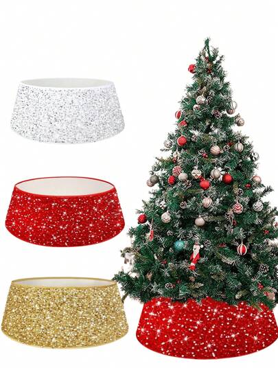 Christmas Tree Collar Red Sequin Tree-Collar Christmas-Tree-Skirt For Artificial Trees Christmas Tree Skirt For Santa Holiday Ornaments Xmas Tree Base Cover Decor Christmas Tree Collar Red Rustic Velvet Tree Skirt For Family Reunion Glitter Sequin Christmas Tree Cover Ring Shiny Reversible Christmas Tree Base Cover For Merry Christmas Supply Home Decor Christmas Decorations Room Decor Winter