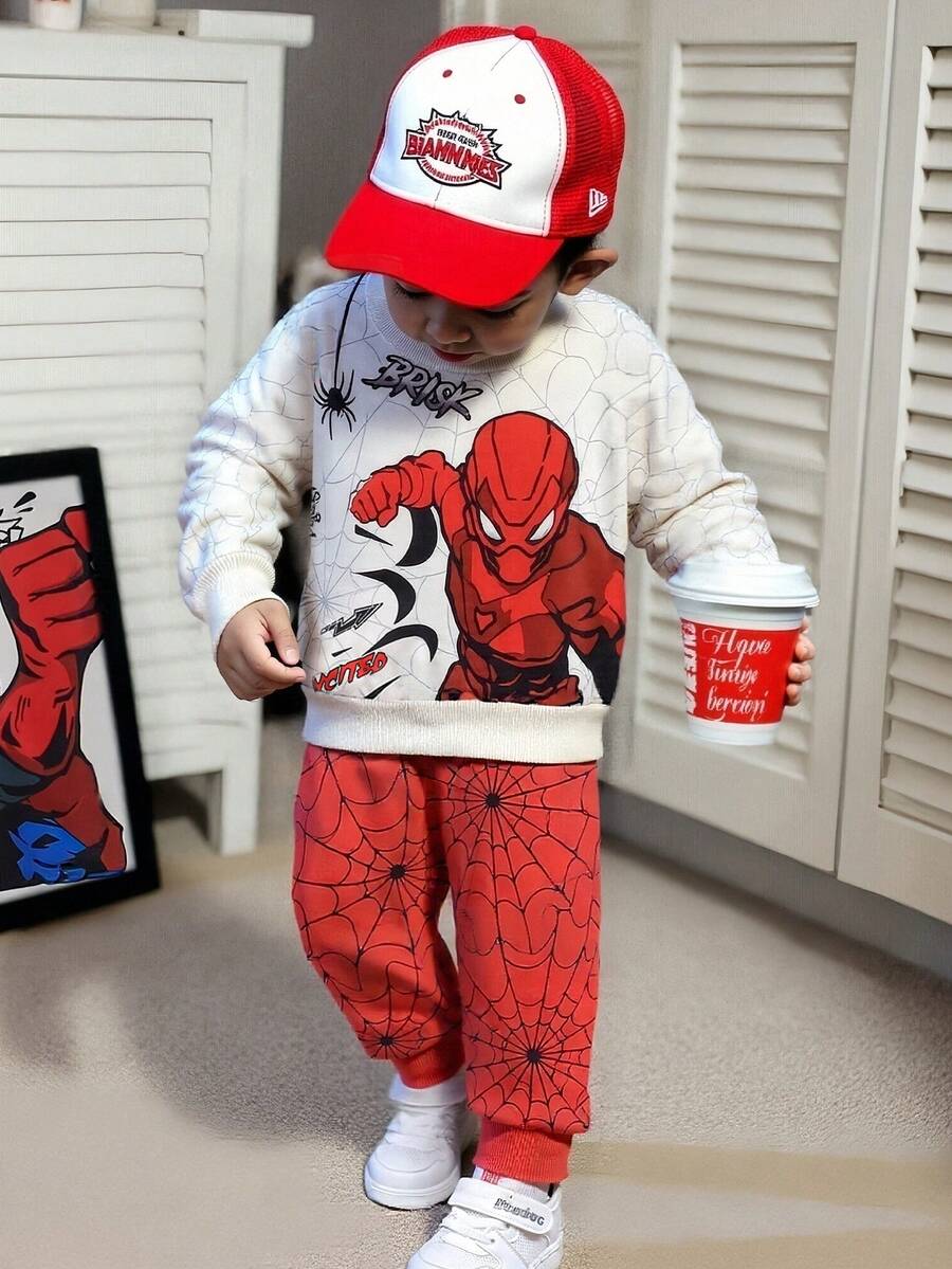 2pcs Baby Boy Halloween & Graphic Casual Pullover Sweatshirt And Pants Set, Suitable For Autumn