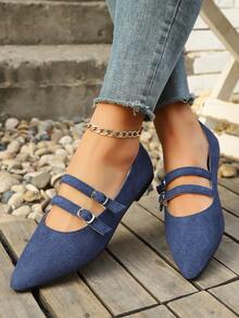 Fall/Winter Women's Leopard Print Flat Pointed Toe Slip-On Casual Loafers, Fashion Commuter Shoes, Lightweight & Comfortable - Blue - View 2
