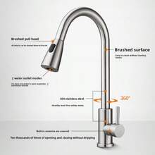 304 Stainless Steel Kitchen Faucet, Splash-Proof Sink Faucet, Pull-Out Hot & Cold Water Tap - Paint - View 6