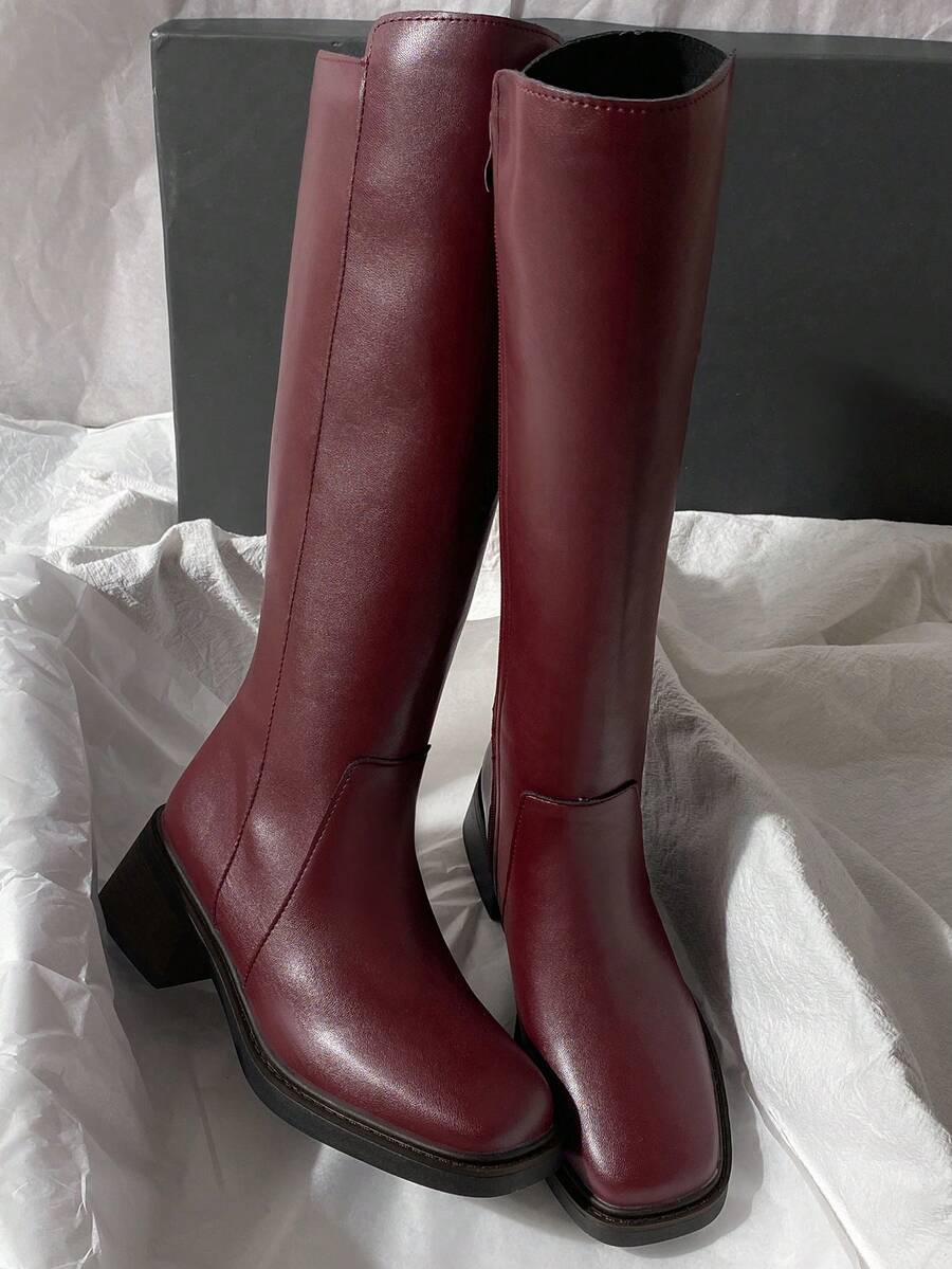 Fall/Winter 2025 New Leather Mid-Heel Over-The-Knee Riding Motorcycle Boots, Simple & Versatile High Shaft Boots For Women