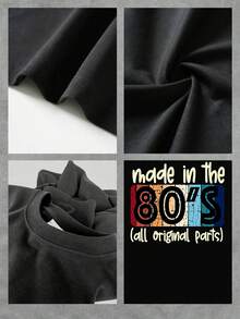 Camiseta gráfica para mujer hecha en los años 80 con todas las piezas originales, camiseta de algodón de estilo vintage, top de moda retro para uso informal, ajuste relajado y diseño cómodo. - Negro - Ver 4