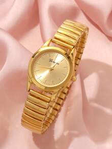 5件套女士时尚简约手表套装，多功能镀金合金镶钻石英表，搭配项链、戒指、耳环等配饰，适合派对、婚礼和日常佩戴，是送给女性的最佳礼物。 - 金色 - 查看 3