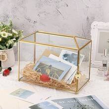 Elegant Golden Glass Card Box With Lock And Slot - 10. 2 X 5. 9 X 8. 3 Inches, Large Transparent Geometric Design For Wedding Receptions, Birthday Parties, And Gift Decorations (Glass Box Only), Gift Presentation Box, Glass Storage Box - 金色 - 查看 1