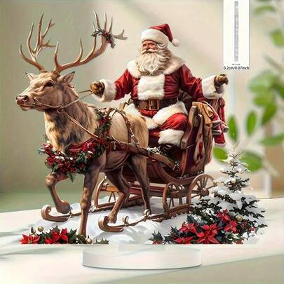 2D Flat, 2D Flat Christmas Reindeer Sled Acrylic Hanger - Modern Style Multi-Functional Decoration For Home, Office, Cafe And Bedroom - Chinese Version, 1 Piece, 2D Design, 2D Flat