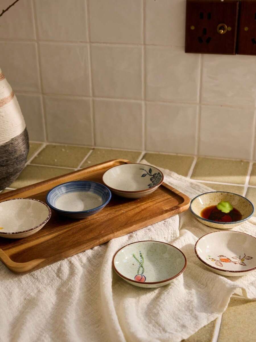 Cirelle Bộ 6 đĩa sứ Nhật Bản cổ điển, đĩa gốm, đĩa đựng gia vị, đĩa đựng nước tương, đồ dùng học tập, quà tặng Giáng sinh - Nhiều màu - Xem 1