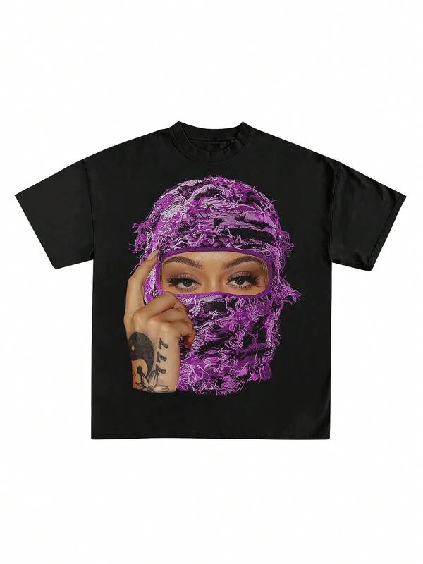 Latto Big Latto Rapper Graphic-Shirt - Hop Tee With Purple Bandana Design, Soft Breathable Cotton, Regular Fit Short Sleeve Round Neck, Unisex Casual Streetwear Men & Women, All-Season Comfort, Music Fan Apparel, Comfortable Clothing, Bold Print Shirt, Durable Print Quality, Street Style, Highquality Fabric, Streetwear Lovers