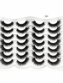 HBZGTLAD 5 种款式，14 对卷曲、浓密、纤长仿貂皮睫毛，交叉、自然蓬松睫毛，DD 卷曲，自然长度，手工制作 3D 睫毛，化妆假睫毛，可重复使用的练习睫毛 - 黑色 - 查看 12