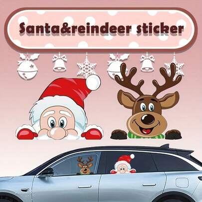 Christmas Car Stickers & Window Decorations - Santa Claus & Reindeer Decals, Car Window, Body & Windshield Stickers, Holiday Car Decals, Cozy Christmas Decoration Accessories