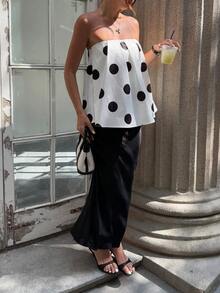 Buzzelle GLOpass Polka Dot Loose Fit Camisole Top, Sexy & Elegant For Daily Wear And Gatherings - Black and White - View 4