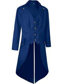 Mens Pirate Coat Steampunk Jacket Tailcoat Renaissance Jacket Halloween Hatter Costume - Màu xanh lam - Xem 2