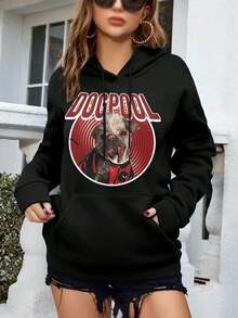 Dogpool Big Size Women Hoodie Women's Sweatwomen Hoodies Deadpool Wolverine Dog Pool Hugh Jackman - 黑色 - 查看 1