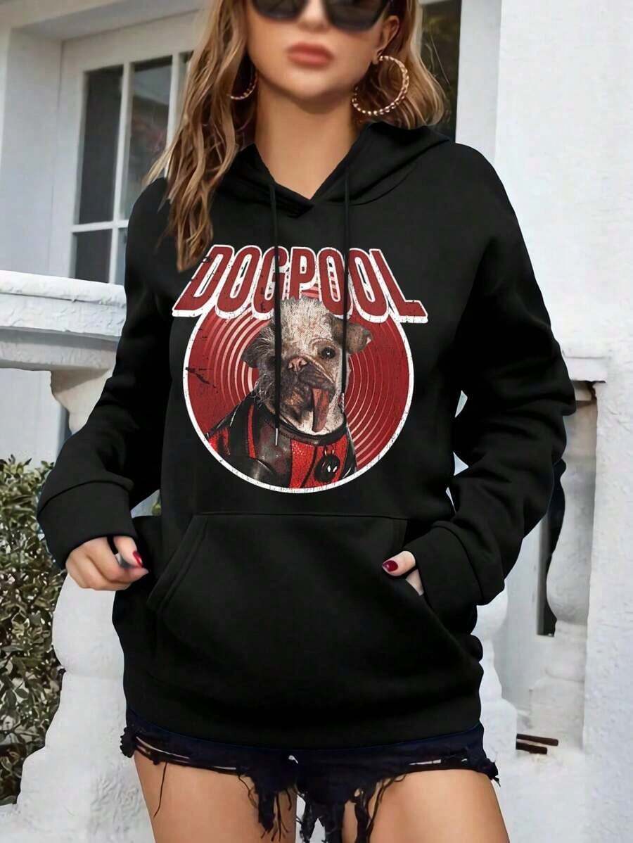 Dogpool Big Size Women Hoodie Women's Sweatwomen Hoodies Deadpool Wolverine Dog Pool Hugh Jackman - 黑色 - 查看 1
