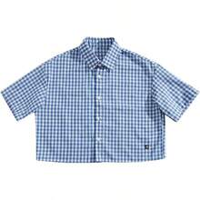 Men's Plaid Shirts Gingham Short Sleeve Button Down Crop Tee Topshalloween - Đã kiểm tra màu xanh - Xem 1