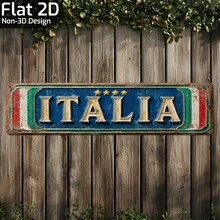 1 pièce Panneau métallique vintage italien 2D plat - Art mural en fer, conçu "Italie", idéal pour la cour avant, le garage, le porche, la décoration de la chambre - Cadeau parfait pour les fans de football et la décoration de la maison, la décoration extérieure, la décoration de la pièce - Multicolore - Voir 2