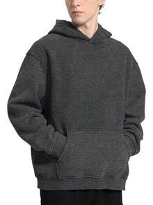 FAIABLE Mens Hoodies Oversized Unisex Wash Hoodie Heavyweight Fleece Vintage Cotton Sweatshirt Men Women Streetwear - 碳灰 - 查看 4