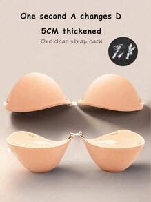 1pc 5cm Thick Invisible Bra (With Non-Slip Shoulder Straps) / Bust Enhancing / Lifting, Suitable For Strapless Dresses, Enhances Cleavage, Lifts And Shapes Small Bust, Strapless Bra, Evening Gowns, Wedding Dresses - Apricot - View 1