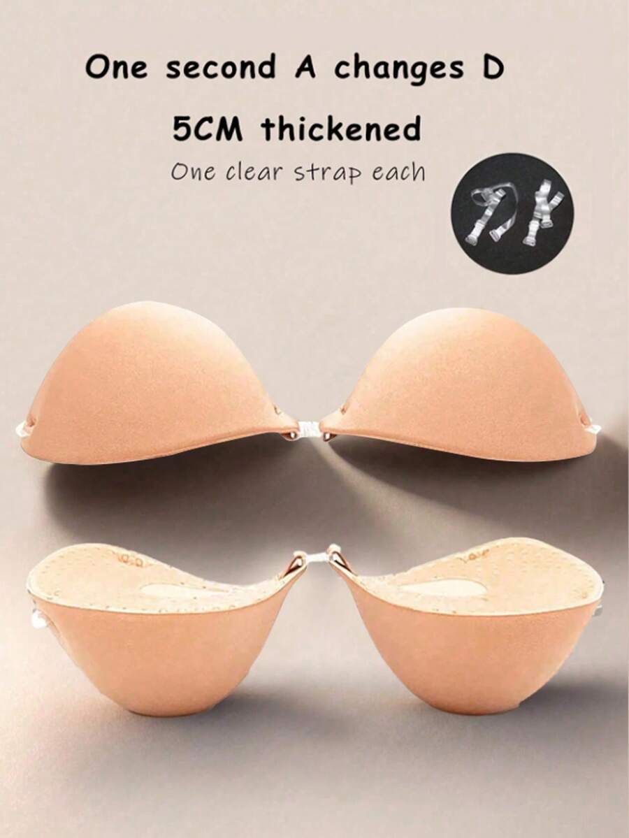 1pc 5cm Thick Invisible Bra (With Non-Slip Shoulder Straps) / Bust Enhancing / Lifting, Suitable For Strapless Dresses, Enhances Cleavage, Lifts And Shapes Small Bust, Strapless Bra, Evening Gowns, Wedding Dresses - Apricot - View 1