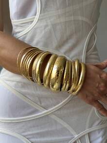 Bộ 12/15/6/4/1 chiếc vòng tay vàng, vòng tay bản rộng, vòng tay dày, bộ vòng tay, vòng tay nữ, quà tặng cho nữ. - Vàng - Xem 2