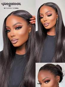 MEGALOOK 13x6 Three-Part Lace Front Wig, Silky Straight Hair, Pre-Trimmed Hairline, Bleached Knots, No Glue, 150%/200% Density, Pre-Plucked Transparent Lace, Natural Color, Suitable For Women's Daily Office, Gatherings, Y2K Style, Vacation, Outdoor, Cosplay, Campus, Holidays, Halloween, Easter, Etc. - SNatural - View 4