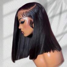 Uveous 14 Inch Bob Wig 250% Density Glueless Put On And Go Human Hair Wigs Bone Straight 13X4 13x6 Hd Transparent Lace Front Wigs Silky Straight Human Hair Pre Cut Pre Plucked With Baby Hair Glueless Straight Bob Wig 250% Density Short Straight Bob Wigs - Natural Black - Xem 1