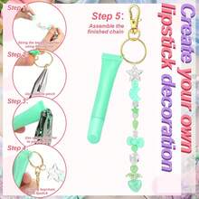 300 Pcs Lip Gloss Keychain Making Kit - Includes Assorted Acrylic Beads, 10 Keychain Clips, Jump Rings, Elastic Cord, Pliers, Hole Punch For DIY Jewelry Crafts, Lip Balm Charm For Women - 混合色 - 查看 2