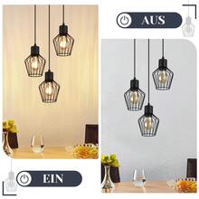 Lámpara colgante de 3 llamas redonda - Lámpara colgante negra LED E27 con pantalla de metal con forma de jaula, luz de mesa vintage para comedor, pasillo, cafetería, dormitorio, sala de estar