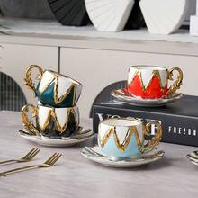 1 Set Antique Style Gold Edged&Red/Blue/Black Coffee Cup And Saucer Christmas Gifts,Irregular Emboss European Style Gold Edged Luxury Ceramic Set, Exquisite Arabic Afternoon Tea Set,Suitable For Coffee, Cappuccino Latte Cup,Milk, Flower Tea Cups, Valentine's Day, Autumn, Winter Christmas Gifts- (80ML)