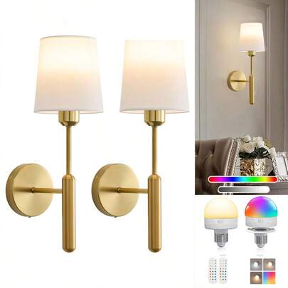 2 Sets Rechargeable Battery Powered Wall Lamps With Adjustable Color Temperature Remote Control, Battery Operated, Suitable For Bedroom, Cabin, Bedside Reading Light