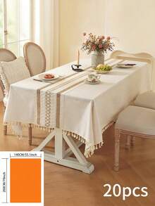 1 pieza Mantel de lino de unicolor simple de estilo vintage americano con flecos, mantel de decoración de cocina, camino de mesa a rayas, rectangular para gabinete de TV, boda al aire libre, telón de fondo de fotografía, diario, festival, fiesta de cumpleaños, decoración de mesa de comedor, para todas las estaciones