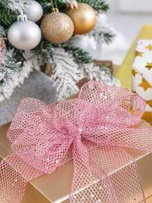 1 dây ruy băng kim tuyến màu hồng Giáng sinh, dây ruy băng lưới Giáng sinh, dây ruy băng viền kim loại lấp lánh dùng để gói quà, làm vòng hoa trang trí đầu cây thông Noel, nơ trang trí nhà cửa, đồ thủ công DIY - Hồng - Xem 5