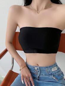 Strapless Bra, Tube Top, Underwear, Women's Fall And Winter Lingerie, Solid Color Lingerie, Night Bra, With Inner Cups, Non-Slip, Removable Chest Pads, Skin-Friendly