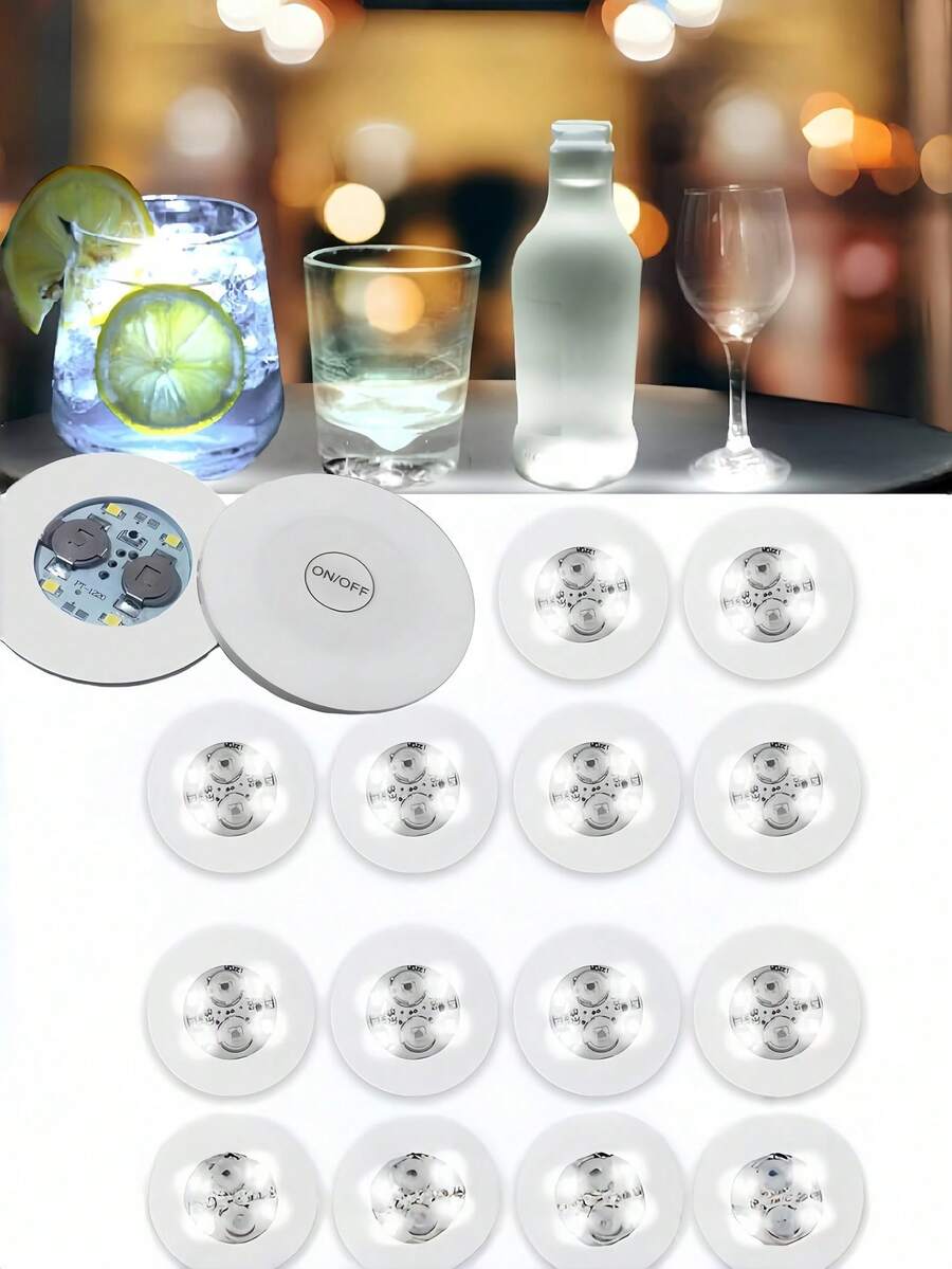 6/12 Stück LED leuchtende Becher Aufkleber, selbstklebende Flaschenleuchtmittel, weiße Getränkeuntersetzer Bar Werkzeuge mit 3 Beleuchtungsmodi, geeignet für Hochzeit/Party, Weihnachten, Bar (Weiß)