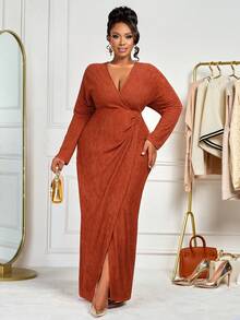 BIUBIU Women's Plus Size Long Sleeve V-Neck Casual, Elegant, Minimalist Spring/Autumn/Winter, Back To School, Thanksgiving Dress