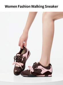 somiliss 女士休闲运动鞋，软底网眼拼接，透气舒适，适合户外步行，日常通勤穿着，隐形坡跟设计 - 粉色 - 查看 10