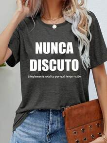 Plus Size Women Casual Skull Girl Swing Goth Style Graphic Round Neck Short Sleeve T-Shirt, Suitable For Spring, Summer, Autumn - Dark Grey - View 5