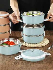 صندوق غداء جديد أنيق من الفولاذ المقاوم للصدأ، صندوق غداء معزول، مناسب للعمل والطلاب، متعدد الطبقات دائري السعة الكبيرة