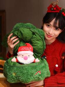 1 szt. Prezent niespodzianka w kształcie Świętego Mikołaja i domku na choince, pluszowa lalka renifer dla dzieci