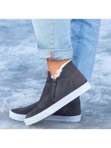 Boots With Plush Fur Zipper Comfortable Sneakers Easy To Put On Booties Winter - Dark Grey - View 2
