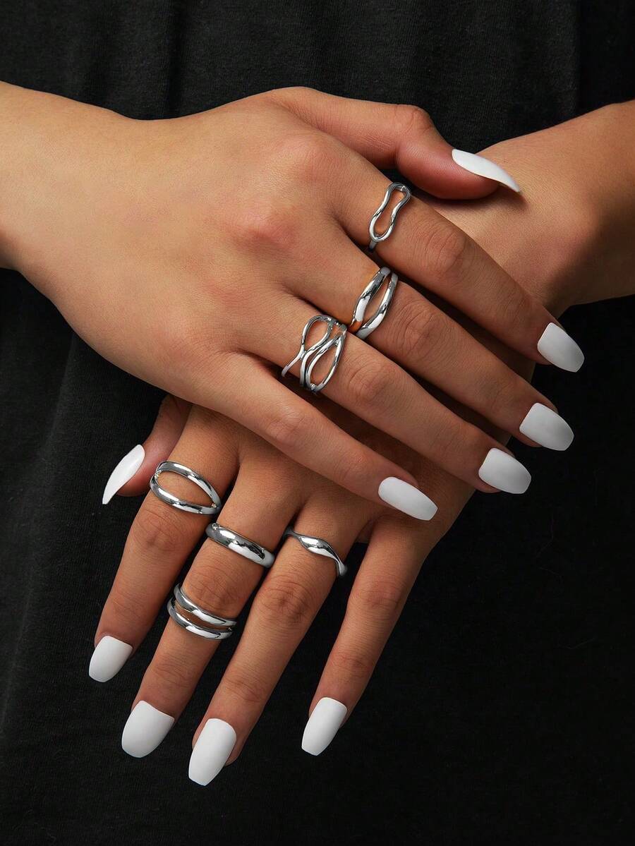 7 Pcs Golden Color Metal Chunky Rings Set For Women , Minimalist Crossing Rings , Women Stacked Stackable Minimalist Ring Jewelry