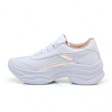 Women's Casual Sneakers Blogger Platform Shoes White Black Beige Comfortable Sneaker High Sole Chunky Lightweight New Arrival Top Original Fashion, White Sneakers - 全息白 - 查看 1
